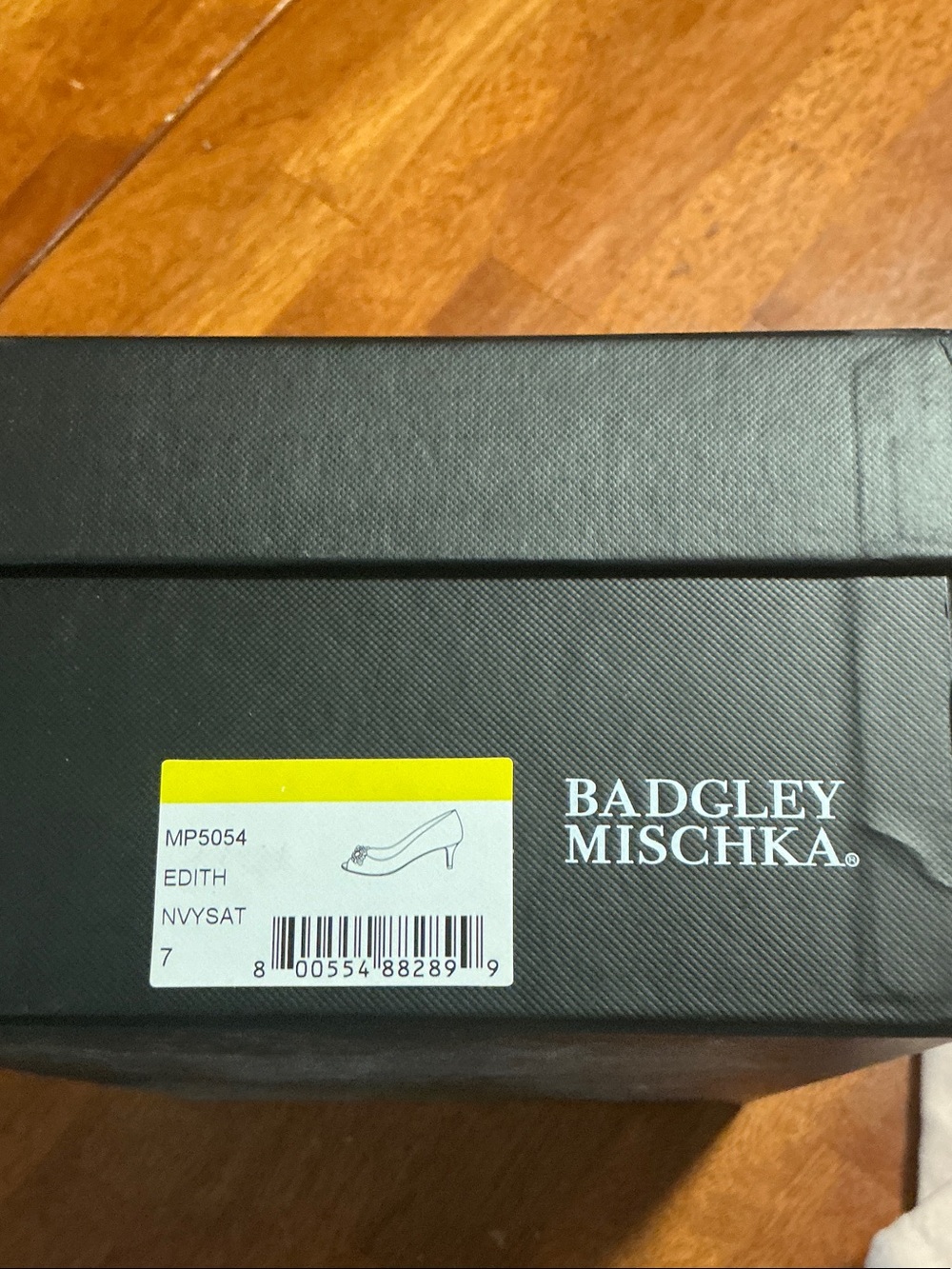 Badgley Mischka Navy Blue Satin Peep-Toe Heels with Crystal Accent - Picture 2 of 5